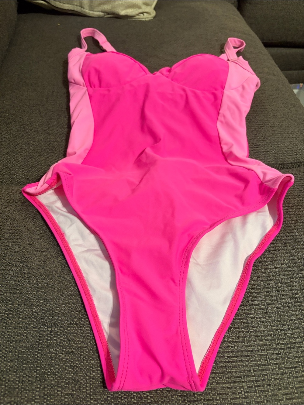 Womens' Bright Hot Pink One-Piece Swimsuit with Light Pink Side Panels